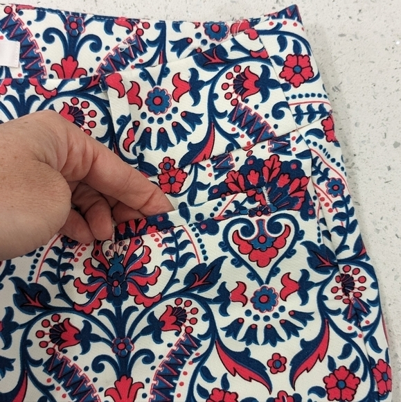NWOT LOFT By Ann Taylor Marisa Riviera Pants Tile Print Pink Blue Crop Slim 0 - Picture 8 of 14